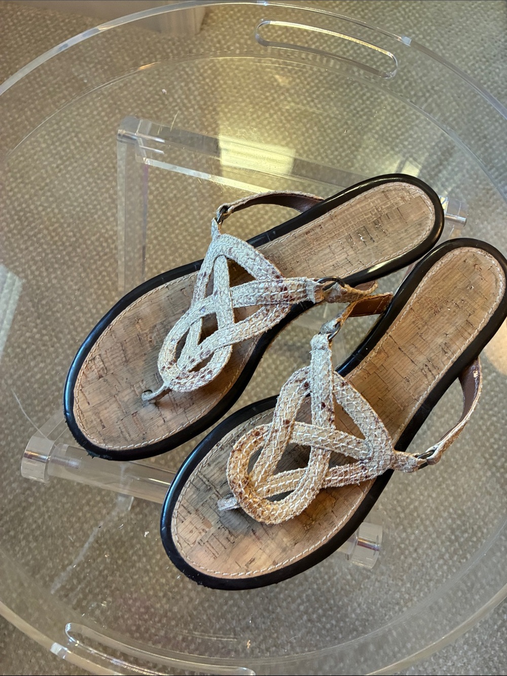 Sperry Topsider Braided Thong Sandals with Tan Cork Footbed